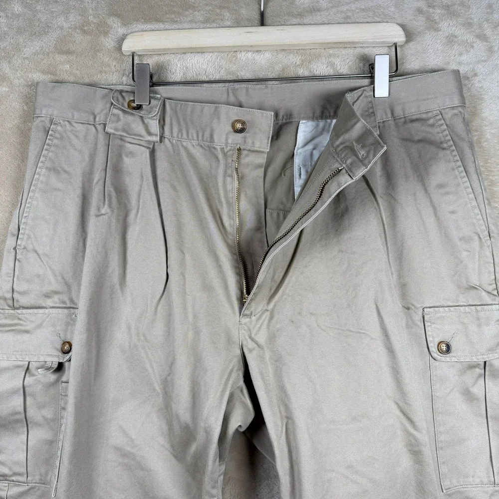 Orvis Sporting Traditions Men 42 Khaki Cotton Twill Cargo Pants‎ Reinforced Seat